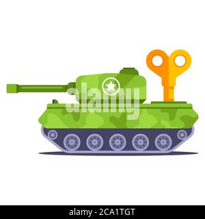 Kinder Uhrwerk Tank auf weißem Hintergrund. Flache Vektor-Illustration Stock Vektor