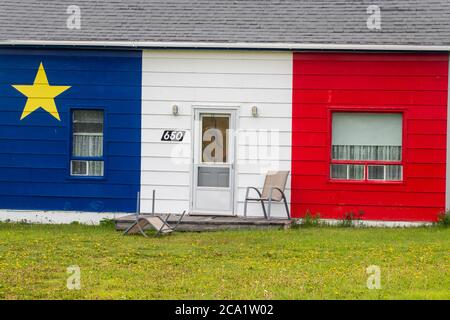 Lackierte akadische Flaggen Farben, Grande Anse, New Brunswick NB, Kanada Stockfoto