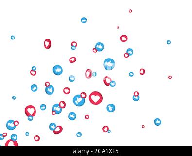 Symbole „Gefällt mir“ und „Daumen hoch“ werden auf weißem Hintergrund angezeigt. symbol für soziales 3D-Netzwerk. Zählerbenachrichtigung. Social Media-Elemente. Emoji-Reaktionen. Vec Stock Vektor