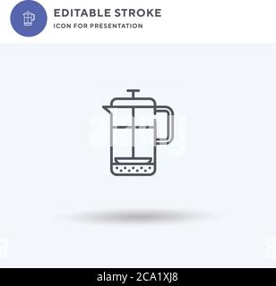 French Press Icon Vektor, gefülltes flaches Zeichen, solides Piktogramm isoliert auf weiß, Logo-Illustration. Französisch Drücken Sie das Symbol für die Präsentation. Stock Vektor