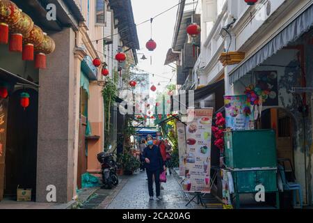 Ipoh, Perak / Malaysia - Juli 25 2020: Einer der berühmten Heritage Trail Spaziergang in der Altstadt von Ipoh, Perak, Panglima Lane oder der alte Name, Konkubine Stockfoto