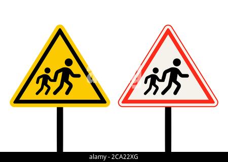 Straßenschild Vorsicht Kinder. Flache Vektor-Abbildung. Stock Vektor