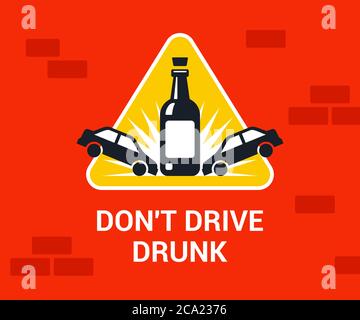 Unfall betrunkener Fahrer. Plakat Fahren berauscht. Flache Vektor-Illustration. Stock Vektor