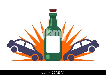 Ein betrunkener Fahrer, der einen Unfall auf der Straße fährt. Flache Vektorgrafik isoliert auf weißem Hintergrund. Stock Vektor