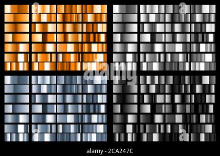 Set aus schwarzen, silbernen, goldenen und hellblauen Metallgradienten Stock Vektor