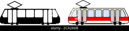 Symbol für Straßenbahn/Straßenbahn. Schwarz und Weiß / Farbversion Stock Vektor