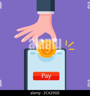 Setzen Sie Geld auf das Gleichgewicht am Telefon. Online-Zahlung. Flache Vektor-Illustration. Stock Vektor