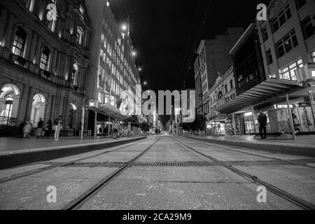 Melbourne Australia Covid-19 Lockdown. Melbournes leere Straßen während der Coronavirus-Pandemie 2020 . Stockfoto