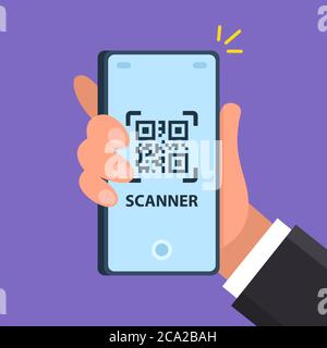 Der Scanner am Telefon scannt das Quadrat. Flache Vektordarstellung Stock Vektor