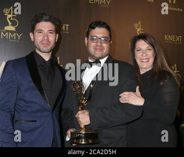 LOS ANGELES - APR 29: Kristos Andrews, Gregori J Martin, Wendy Riche bei den 45. Daytime Emmy Awards im Pasadena Civic Auditorium am 29. April 2018 in Pasadena, CA Stockfoto