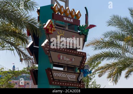 'Dubai, Dubai/Vereinigte Arabische Emirate - 03/07.2020: Legoland Dubai Amusement Park and other Theme Park Resort and Bollywood Park, Motiongate Dubai, Stockfoto