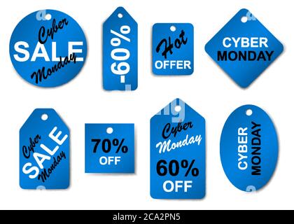 Set von Cyber montag Verkauf Etiketten und Tags in schwarz und blau Farben Stock Vektor