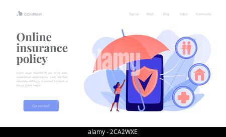 Landing Page on-Demand Insurance Concept. Stock Vektor
