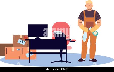 Reinigung Mann tun Büro Reinigung Arbeit Vektor Illustration Design Stock Vektor