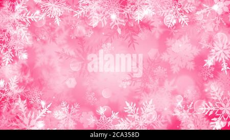 Weihnachtliche Illustration mit weißen Schneeflocken, Blendung und funkelt auf rosa Hintergrund Stock Vektor