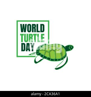 vektor des Logos für Welt Schildkröte Tag schwimmen im Meer mit in Quadrat. Welt Schildkröte Tag am 23. Mai für die Feier gewidmet zu helfen, zu schützen und zu erhalten Stock Vektor