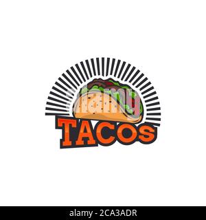 Tacos Logo Vektor Illustration. Hot Dog Wurst Silhouette, gut für Restaurant-Menü und Café-Abzeichen. Vintage Typografie Emblem Design. Stock Vektor