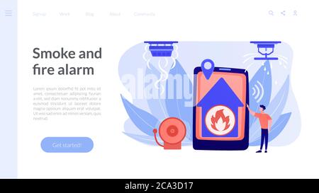 Landing Page für das Konzept der Brandmeldeanlage. Stock Vektor