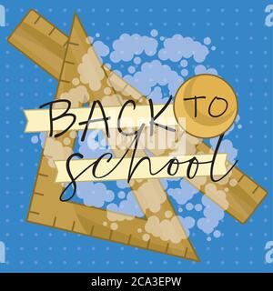 Zurück zur Schule Poster mit einem Lineal ein quadratisches Lineal - Vektor Stock Vektor