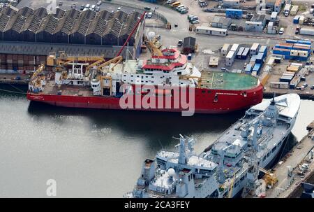 Das neue Antarktisvermessungsschiff RRS Sir David Attenborough auf der Werft Cammell Laird, Birkenhead, Merseyside, NW England, UK, AKA 'Boaty McBoatface' Stockfoto