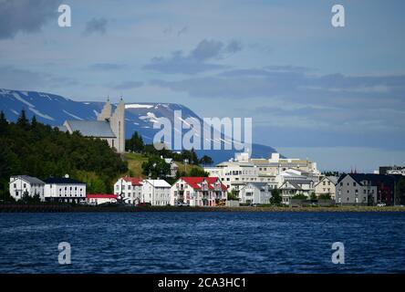 Blick auf die Stadt Akureyri. Nordisland Stockfoto