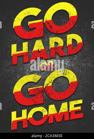Ein auffälliger MOTIVATIONSSCHUB ODER HEIMARBEIT Grunge Text Grafik Illustration zur Förderung der Fitness, Gewichtheben im Fitnessstudio und zu Hause Stockfoto