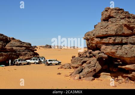 Algerien, Illizi, Tadrat Nationalpark: Felsformationen in der Wüste. Stockfoto