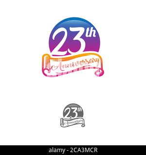 23 Jahre Jubiläum Logo Vorlage isoliert auf weiß, schwarz und weiß Stempel 23th Jahrestag Icon Label mit Band Stock Vektor