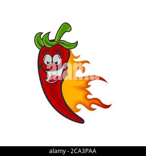 Rote Chili Pfeffer Cartoon Maskottchen Atmung Flammen Vektor Illustration Stock Vektor