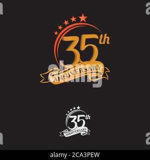 35 Jahre Jubiläumsfeier Design mit dünnen Zahlen Form goldene Farbe für besondere Feier Ereignis Stock Vektor