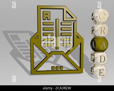 3D-Grafik-Bild der GRAD vertikal zusammen mit Text um das Symbol von metallischen kubischen Buchstaben aus der oberen Perspektive gebaut. Ausgezeichnet für das Konzept Präsentation und Diashows. Illustration Stockfoto