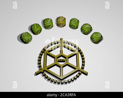 3D-Grafik-Bild von DIAMANT vertikal zusammen mit Text um das Symbol von metallischen kubischen Buchstaben aus der oberen Perspektive gebaut, ausgezeichnet für das Konzept Präsentation und Diashows. Hintergrund Stockfoto