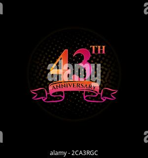 Das Logo zum 43. Jubiläum mit goldenen Ringen und Farbbändern auf schwarzem Hintergrund. Stock Vektor