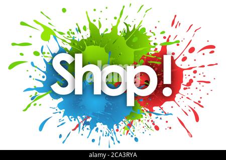 Shop Wort in Splash Hintergrund Stockfoto