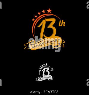 13 Jahre Jubiläumsfeier Design mit dünnen Zahlen Form goldene Farbe für besondere Feier Ereignis Stock Vektor