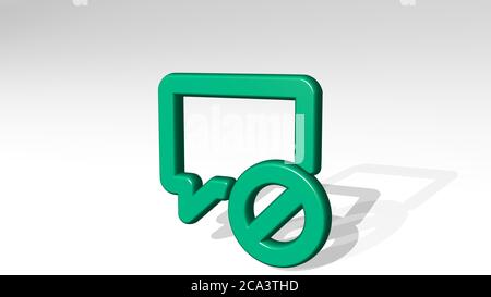 Nachrichten Blase Quadrat deaktivieren wechseln aus einer Perspektive mit dem Schatten. Eine dicke Skulptur aus metallischen Materialien von 3D-Rendering. Illustration und Hintergrund Stockfoto