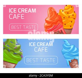 Vorlage Banner, Flyer, Geschenkgutscheine für Eiscafés. Cartoon-Eis. Gestalterisches Element für Ihre Kreativität Stock Vektor
