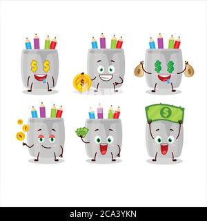 Glas Bleistift Zeichentrickfigur mit niedlichen Emoticon bringen Geld Stock Vektor