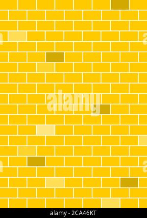 Gelbe Keramikfliesen Wand Textur Hintergrund. Gelbe rechteckige Fliese Wandzeichnung. Stockfoto