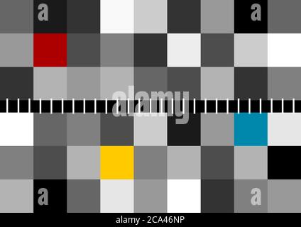 Hintergrundmuster mit grauen, schwarzen, weißen und farbigen Quadraten. Mosaikmuster. Stockfoto