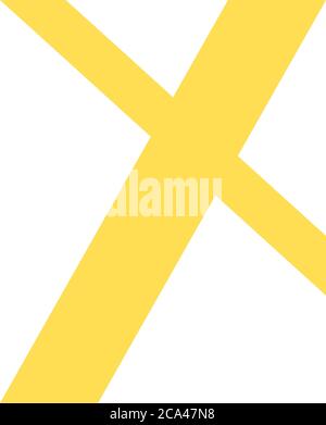 Gelbes schräges Kreuz-Symbol auf weißem Hintergrund. Gelbes multiplizieres Symbol. Stockfoto