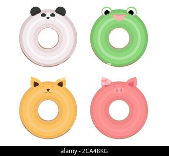 Set flache Illustration Donuts mit Maulkörben von Tieren. Vektorelement getrennt vom Hintergrund. Stock Vektor
