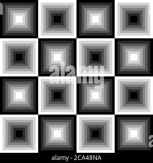 Nahtloses schwarz-weißes Muster von Quadraten in einem Schachbrettmuster Stock Vektor