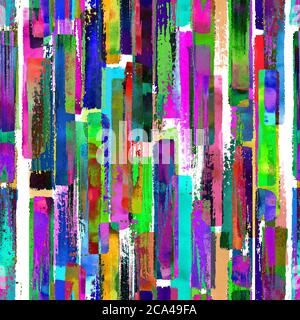 Zeitgenössische Kunst Multicolor nahtlose Muster Hintergrund. Abstrakte Grunge Kreuz geometrischen Formen. Aquarell Hand gezeichnet bunte Pinselstriche Textur. Stockfoto