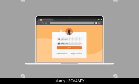 login Benutzeroberfläche anmelden Web Element Vorlage Fenster auf Laptop Bildschirm Anwendung Entwicklung der Website horizontale Vektor Illustration Stock Vektor