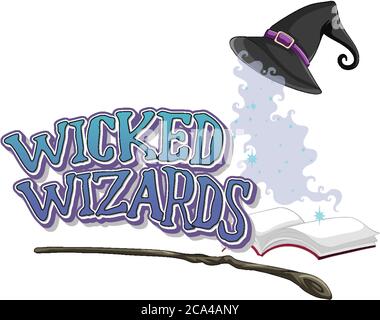 Wicked Wizards Logo auf weißem Hintergrund Illustration Stock Vektor