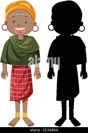 Set von Menschen der afrikanischen Stämme Charakter mit seiner Silhouette Illustration Stock Vektor