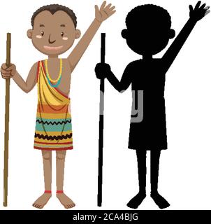 Set von Menschen der afrikanischen Stämme Charakter mit seiner Silhouette Illustration Stock Vektor