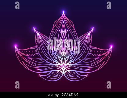 Umreißen Lotus mit Boho-Muster und hellen Funken. Vektor-Element für Spa-Zentren, Yoga-Studios. Von Hand gezeichnet. Doodle Elemente für Ihr Design Stock Vektor