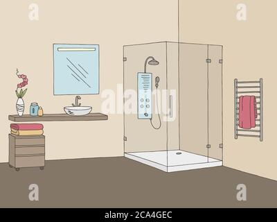 Badezimmer Grafik Innenraum Farbe Skizze Illustration Vektor Stock Vektor